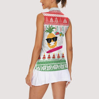 Hawaiian Mele Kalikimaka Women Sleeveless Polo Shirt Funny Pineapple Surfing with Map Christmas Stripe Elements