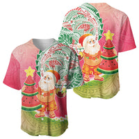 Hawaiian Watermelon Mele Kalikimaka Baseball Jersey Tropical Tribal Pattern with Funny Santa Claus