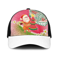 Hawaiian Watermelon Mele Kalikimaka Baseball Net Cap Tropical Tribal Pattern with Funny Santa Claus
