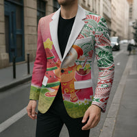 Hawaiian Watermelon Mele Kalikimaka Blazer Tropical Tribal Pattern with Funny Santa Claus
