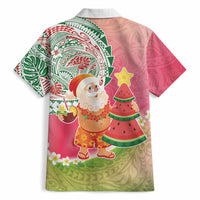 Hawaiian Watermelon Mele Kalikimaka Hawaiian Shirt Tropical Tribal Pattern with Funny Santa Claus