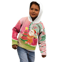 Hawaiian Watermelon Mele Kalikimaka Kid Hoodie Tropical Tribal Pattern with Funny Santa Claus