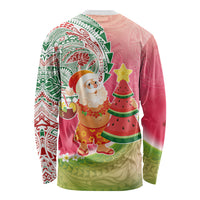 Hawaiian Watermelon Mele Kalikimaka Long Sleeve Shirt Tropical Tribal Pattern with Funny Santa Claus