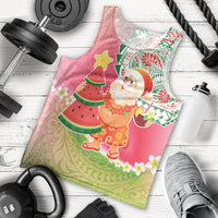Hawaiian Watermelon Mele Kalikimaka Men Tank Top Tropical Tribal Pattern with Funny Santa Claus