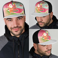 Hawaiian Watermelon Mele Kalikimaka Mesh Trucker Cap Tropical Tribal Pattern with Funny Santa Claus