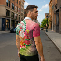 Hawaiian Watermelon Mele Kalikimaka Zipper Polo Shirt Tropical Tribal Pattern with Funny Santa Claus