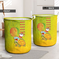Hawaiian Mango Mele Kalikimaka Laundry Basket Santa Claus Surfing with Turtle Mango Christmas