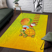 Hawaiian Mango Mele Kalikimaka Area Rug Santa Claus Surfing with Turtle Mango Christmas