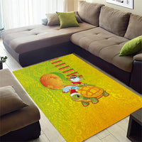 Hawaiian Mango Mele Kalikimaka Area Rug Santa Claus Surfing with Turtle Mango Christmas