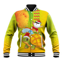 Hawaiian Mango Mele Kalikimaka Baseball Jacket Santa Claus Surfing with Turtle Mango Christmas