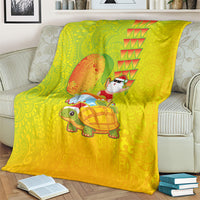 Hawaiian Mango Mele Kalikimaka Blanket Santa Claus Surfing with Turtle Mango Christmas