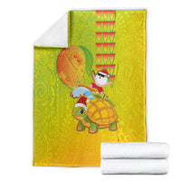 Hawaiian Mango Mele Kalikimaka Blanket Santa Claus Surfing with Turtle Mango Christmas