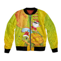 Hawaiian Mango Mele Kalikimaka Bomber Jacket Santa Claus Surfing with Turtle Mango Christmas