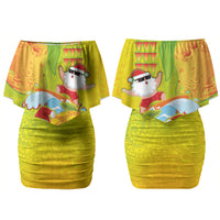 Hawaiian Mango Mele Kalikimaka Couples Matching Off Shoulder Short Dress and Hawaiian Shirt Santa Claus Surfing with Turtle Mango Christmas