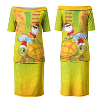 Hawaiian Mango Mele Kalikimaka Couples Matching Puletasi and Hawaiian Shirt Santa Claus Surfing with Turtle Mango Christmas