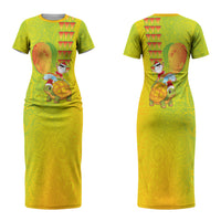 Hawaiian Mango Mele Kalikimaka Couples Matching Short Sleeve Bodycon Dress and Hawaiian Shirt Santa Claus Surfing with Turtle Mango Christmas