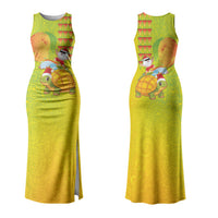 Hawaiian Mango Mele Kalikimaka Couples Matching Tank Maxi Dress and Hawaiian Shirt Santa Claus Surfing with Turtle Mango Christmas