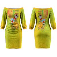 Hawaiian Mango Mele Kalikimaka Family Matching Off The Shoulder Long Sleeve Dress and Hawaiian Shirt Santa Claus Surfing with Turtle Mango Christmas