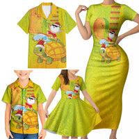 Hawaiian Mango Mele Kalikimaka Family Matching Short Sleeve Bodycon Dress and Hawaiian Shirt Santa Claus Surfing with Turtle Mango Christmas