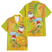 Hawaiian Mango Mele Kalikimaka Family Matching Short Sleeve Bodycon Dress and Hawaiian Shirt Santa Claus Surfing with Turtle Mango Christmas