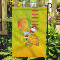 Hawaiian Mango Mele Kalikimaka Garden Flag Santa Claus Surfing with Turtle Mango Christmas