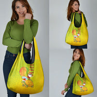 Hawaiian Mango Mele Kalikimaka Grocery Bag Santa Claus Surfing with Turtle Mango Christmas