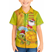 Hawaiian Mango Mele Kalikimaka Hawaiian Shirt Santa Claus Surfing with Turtle Mango Christmas