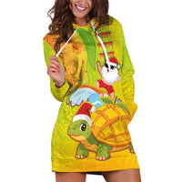 Hawaiian Mango Mele Kalikimaka Hoodie Dress Santa Claus Surfing with Turtle Mango Christmas
