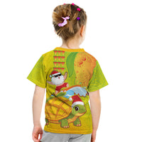 Hawaiian Mango Mele Kalikimaka Kid T Shirt Santa Claus Surfing with Turtle Mango Christmas