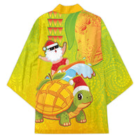 Hawaiian Mango Mele Kalikimaka Kimono Santa Claus Surfing with Turtle Mango Christmas