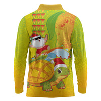 Hawaiian Mango Mele Kalikimaka Long Sleeve Polo Shirt Santa Claus Surfing with Turtle Mango Christmas