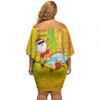 Hawaiian Mango Mele Kalikimaka Off Shoulder Short Dress Santa Claus Surfing with Turtle Mango Christmas