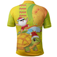 Hawaiian Mango Mele Kalikimaka Polo Shirt Santa Claus Surfing with Turtle Mango Christmas