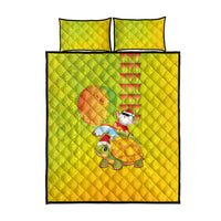 Hawaiian Mango Mele Kalikimaka Quilt Bed Set Santa Claus Surfing with Turtle Mango Christmas
