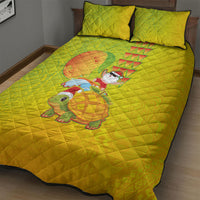 Hawaiian Mango Mele Kalikimaka Quilt Bed Set Santa Claus Surfing with Turtle Mango Christmas