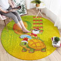 Hawaiian Mango Mele Kalikimaka Round Carpet Santa Claus Surfing with Turtle Mango Christmas