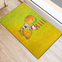 Hawaiian Mango Mele Kalikimaka Rubber Doormat Santa Claus Surfing with Turtle Mango Christmas