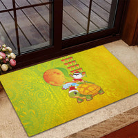 Hawaiian Mango Mele Kalikimaka Rubber Doormat Santa Claus Surfing with Turtle Mango Christmas