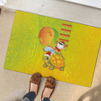 Hawaiian Mango Mele Kalikimaka Rubber Doormat Santa Claus Surfing with Turtle Mango Christmas
