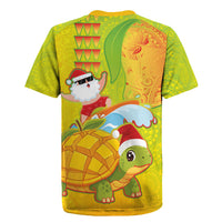 Hawaiian Mango Mele Kalikimaka Rugby Jersey Santa Claus Surfing with Turtle Mango Christmas