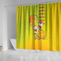 Hawaiian Mango Mele Kalikimaka Shower Curtain Santa Claus Surfing with Turtle Mango Christmas