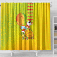 Hawaiian Mango Mele Kalikimaka Shower Curtain Santa Claus Surfing with Turtle Mango Christmas