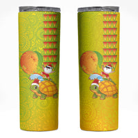 Hawaiian Mango Mele Kalikimaka Skinny Tumbler Santa Claus Surfing with Turtle Mango Christmas