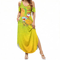 Hawaiian Mango Mele Kalikimaka Summer Maxi Dress Santa Claus Surfing with Turtle Mango Christmas