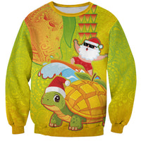 Hawaiian Mango Mele Kalikimaka Sweatshirt Santa Claus Surfing with Turtle Mango Christmas