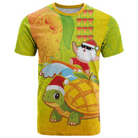 Hawaiian Mango Mele Kalikimaka T Shirt Santa Claus Surfing with Turtle Mango Christmas