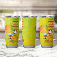 Hawaiian Mango Mele Kalikimaka Tumbler Cup Santa Claus Surfing with Turtle Mango Christmas