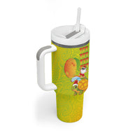 Hawaiian Mango Mele Kalikimaka Tumbler With Handle Santa Claus Surfing with Turtle Mango Christmas