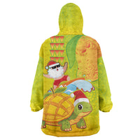 Hawaiian Mango Mele Kalikimaka Wearable Blanket Hoodie Santa Claus Surfing with Turtle Mango Christmas
