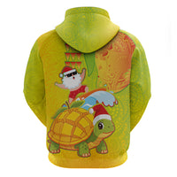 Hawaiian Mango Mele Kalikimaka Zip Hoodie Santa Claus Surfing with Turtle Mango Christmas